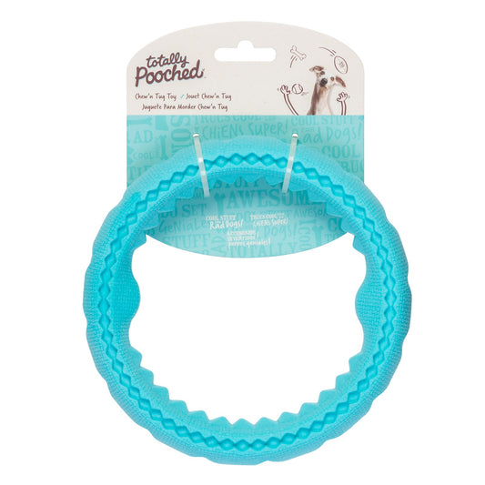 Jouet en caoutchouc Totally Pooched Chew N' Tug, anneau 6,5 po bleu