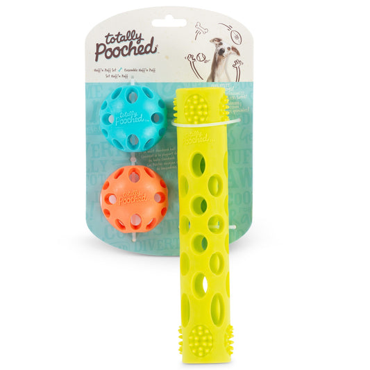 Ensemble de jouets Totally Pooched Huff'n Puff, 2 balles et 1 bâton (paquet de 3)