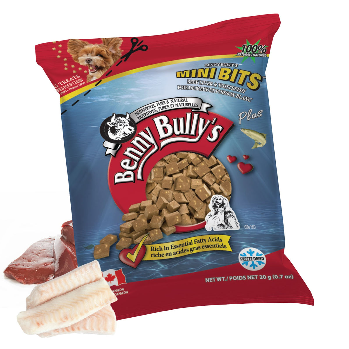 Gâteries en mini bouchées pour chien en mini sac