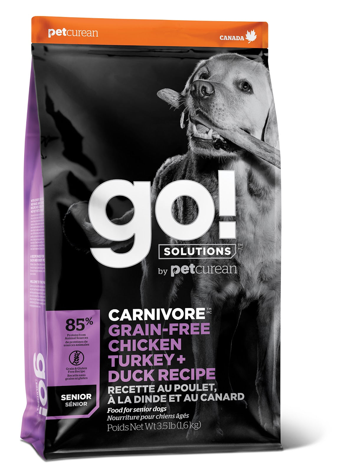 Nourriture sèche Go! Solutions Carnivore sans grains pour chien sénior, poulet, dinde et canard