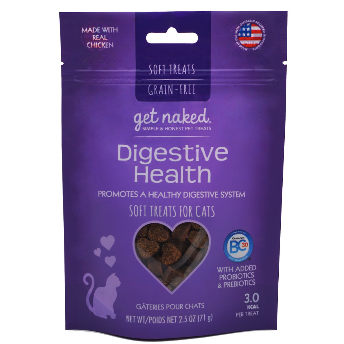 Gâteries tendres sans grains Get Naked Santé digestive pour chat 2,5 oz