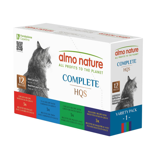 Nourriture humide HQS Complete pour chat, Variety Pack 1, poulet, thon et maquereau 70 g (paquet de 12)