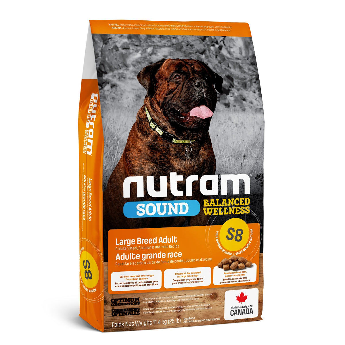 Nourriture sèche Sound S8 pour chien de grande race, poulet et avoine 25 lb