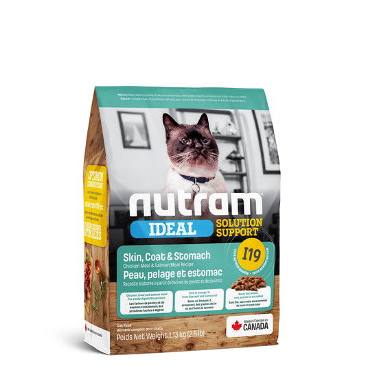 Nourriture sèche Ideal I19 pour chat, peau, pelage et estomac sensibles, poulet et saumon