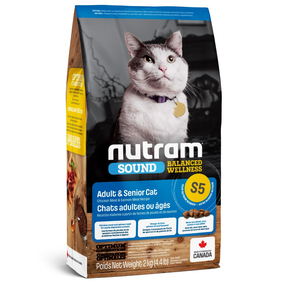 Nourriture sèche Sound S5 pour chat adulte et sénior, poulet et saumon