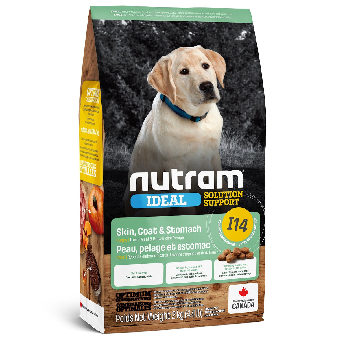 Nourriture sèche Ideal I14 pour chiot, peau, pelage et estomac sensibles, agneau et riz