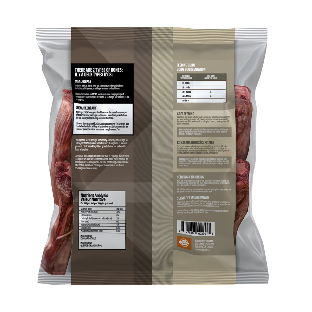 Queues de kangourou 2 lb - os cru pour chien