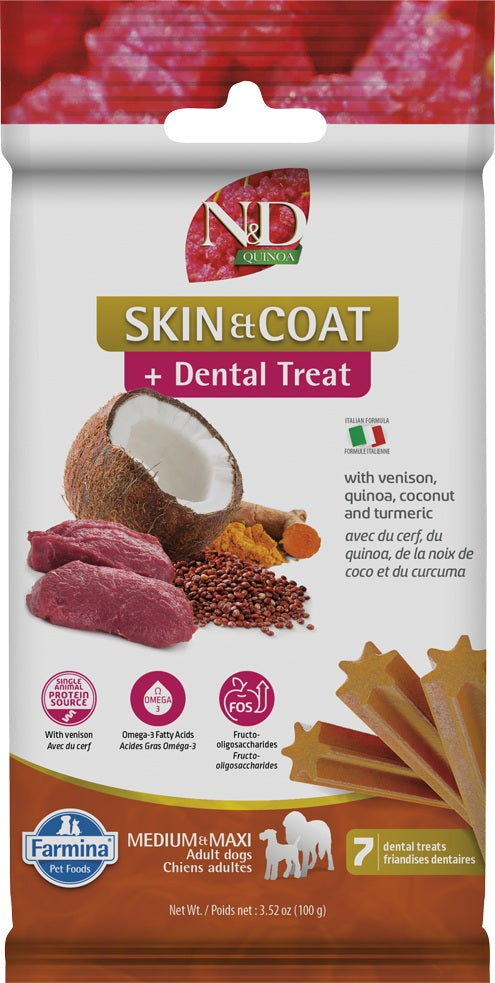 Gâteries dentaires N&D Quinoa Peau et poils pour chien