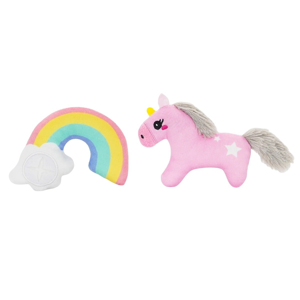 Jouets Meow Buddies avec cachette à gâteries pour chat, duo licorne et arc-en-ciel (paquet de 2)