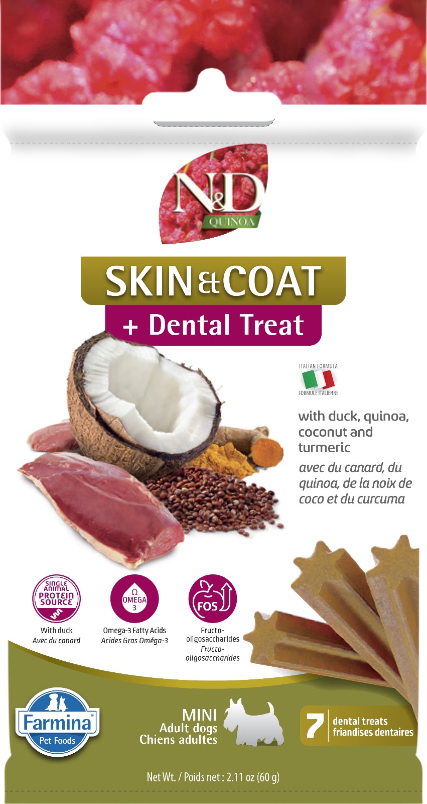 Gâteries dentaires N&D Quinoa Peau et poils pour chien