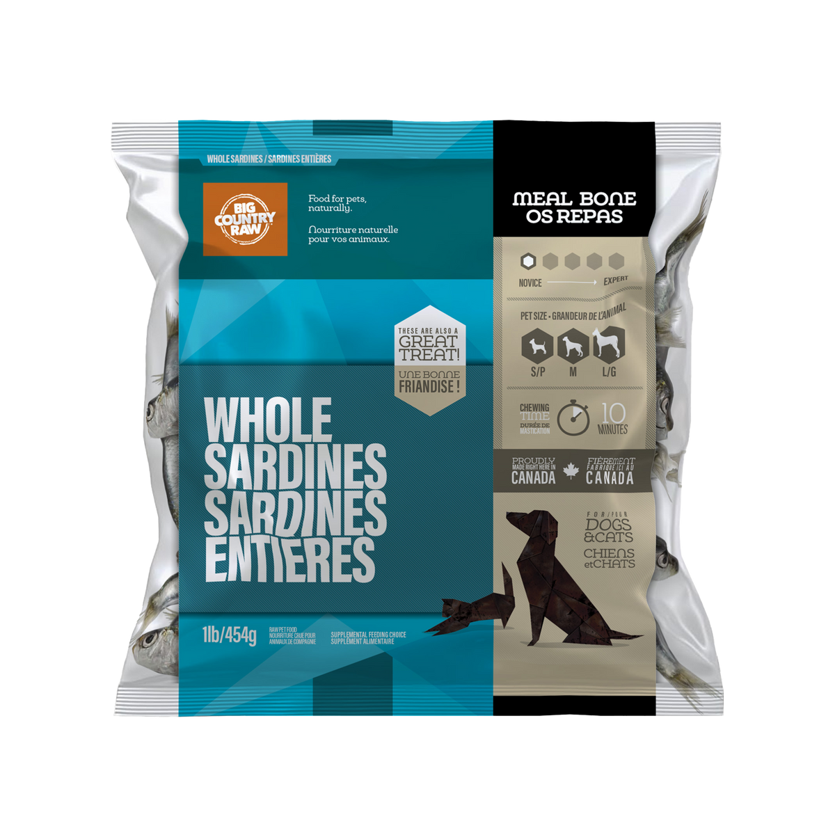 Sardines entières 1 lb - os cru pour chien et chat