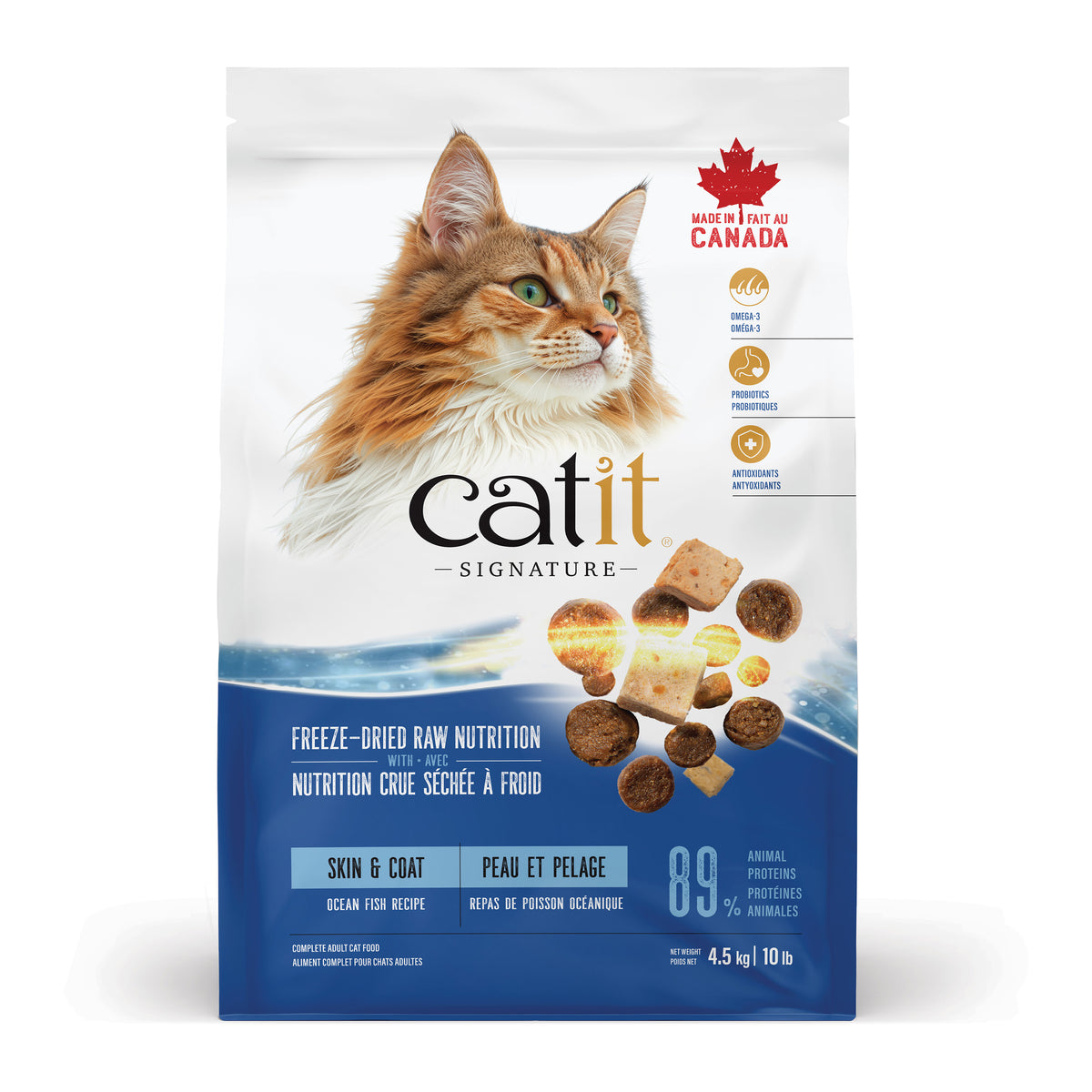Nourriture sèche Signature avec cru séché à froid pour chats adultes, peau et pelage, poisson océanique