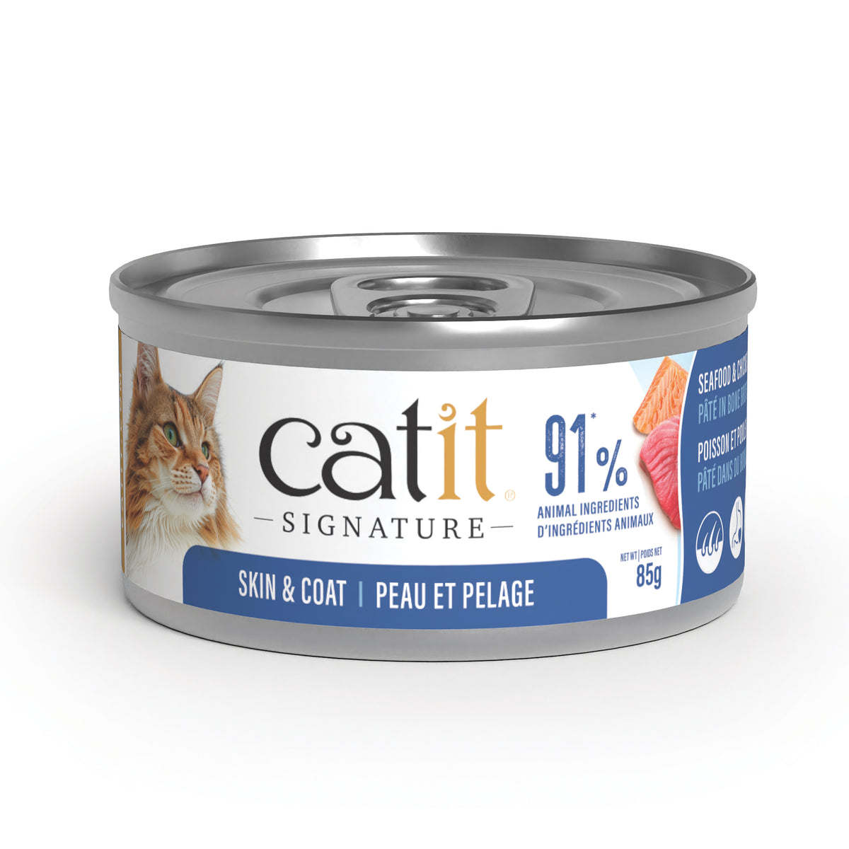 Pâté Signature au poisson et poulet dans du bouillon d'os pour chats adultes, peau et pelage