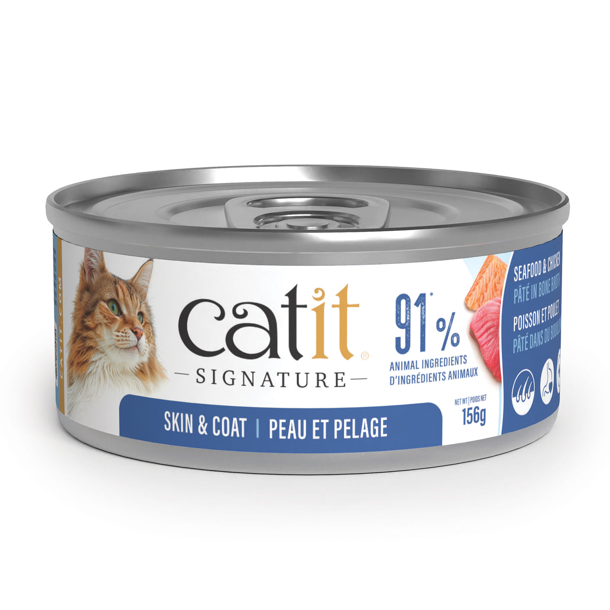 Pâté Signature au poisson et poulet dans du bouillon d'os pour chats adultes, peau et pelage