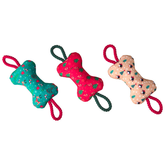 Os de Noël avec corde, couineur et papier froissé 14 po (modèles assortis)