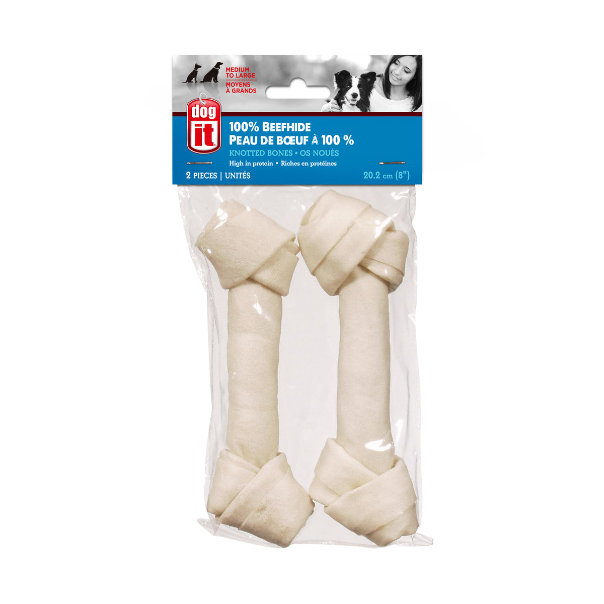 Os noués moyens en peau de bœuf naturelle 20 cm 110-120 g pour chien (format boni de 2)