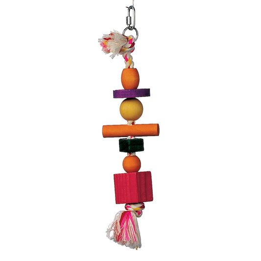 Jouet Junglewood pour oiseaux, corde avec 3 boules, 2 blocs, 1 cylindre et 1 cheville