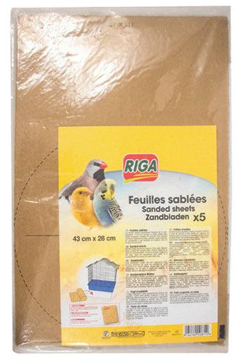 Feuilles sablées pour fond de cage 43 x 28 cm (paquet de 5) - accessoire pour oiseaux