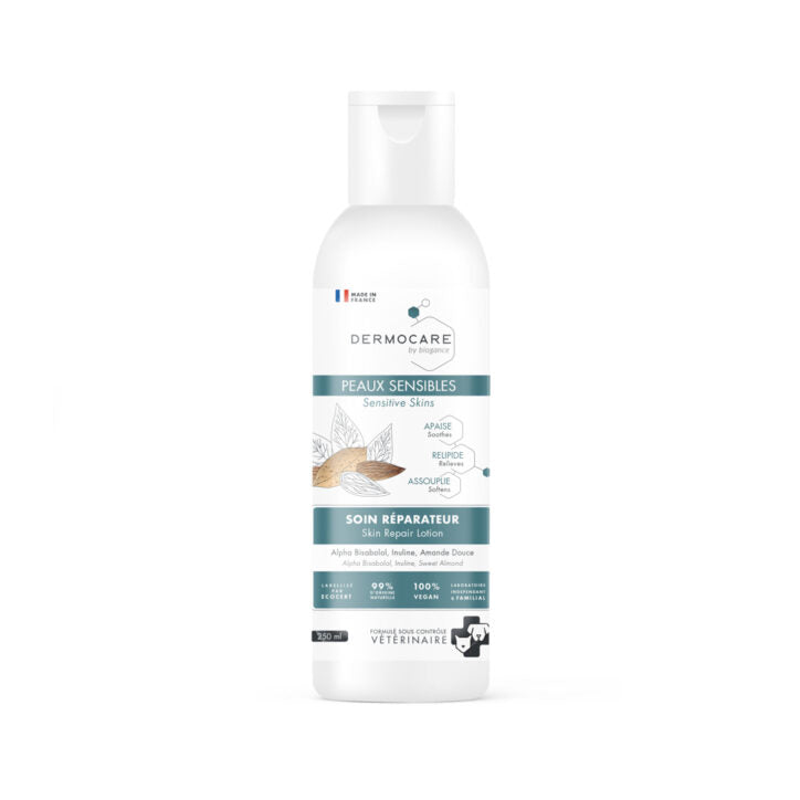 Lotion soins réparateurs peau sensible Dermocare pour chien et chat 250 ml