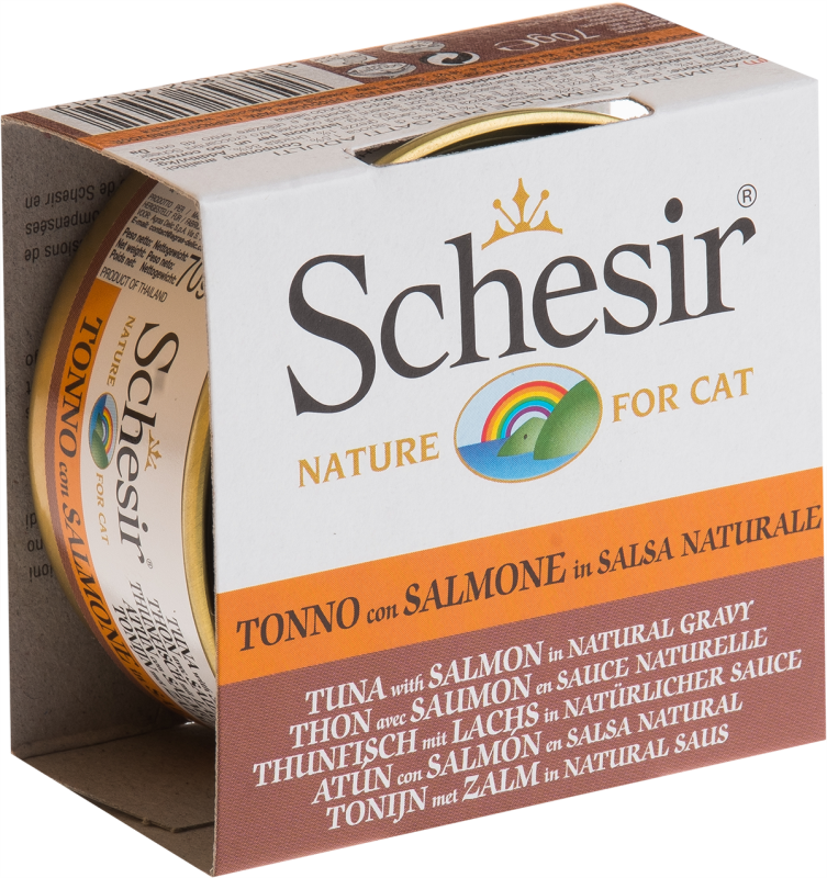 Nourriture humide au thon et saumon en sauce naturelle pour chat 70 g