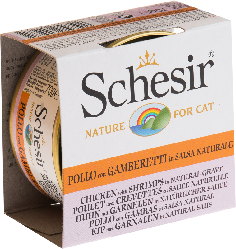 Nourriture humide au poulet et crevettes en sauce naturelle pour chat 70 g
