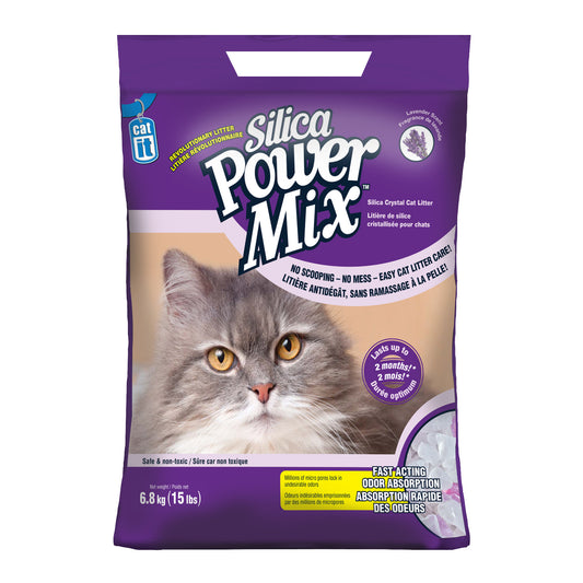 Litière de silice Power Mix pour chats, lavande 6,8 kg