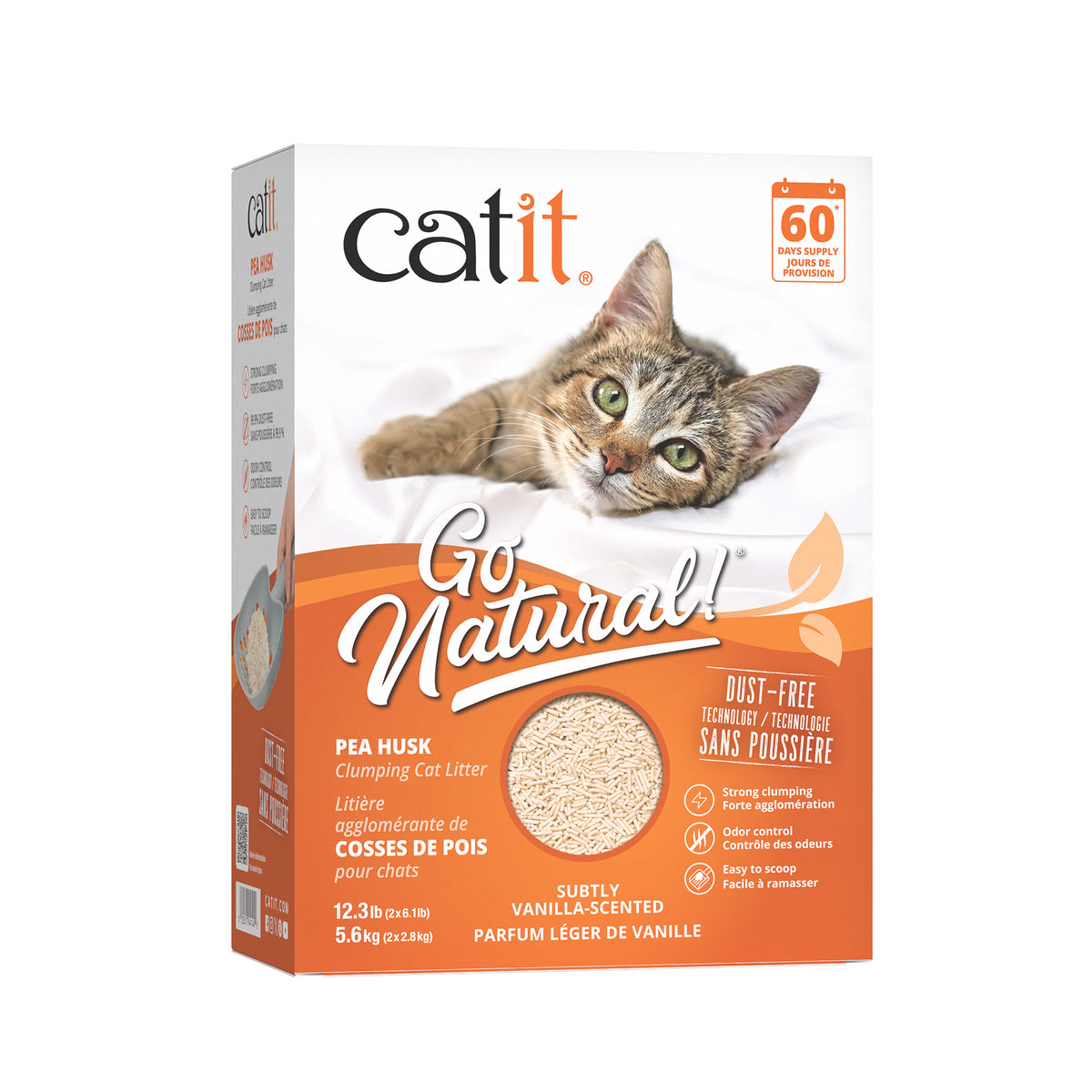 Litière agglomérante Go Natural! de cosses de pois vanille pour chat 5,6 kg
