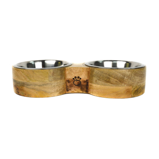 Bol double en forme de 8 en bois naturel, grand