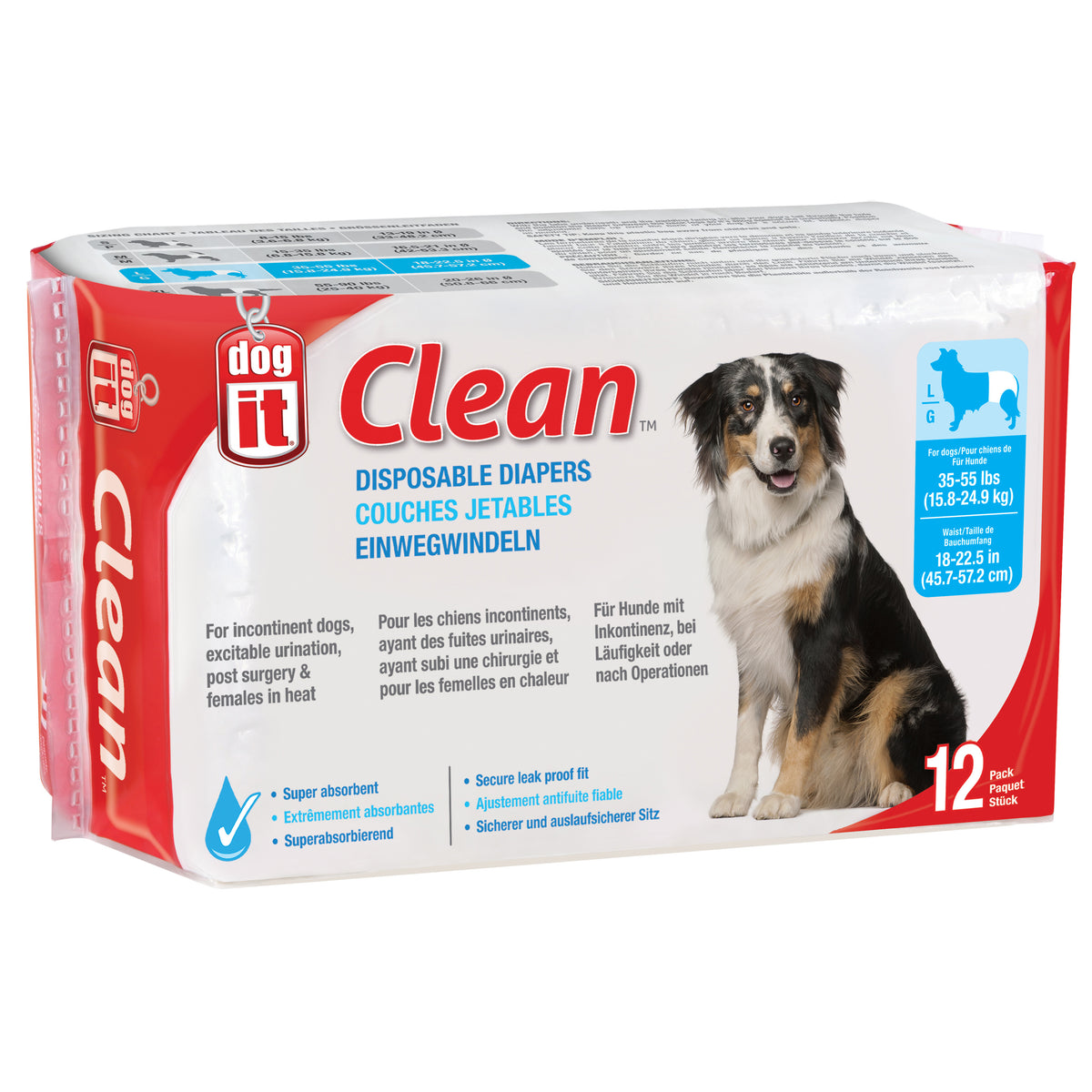 Couches jetables Clean pour chiens (paquet de 12)