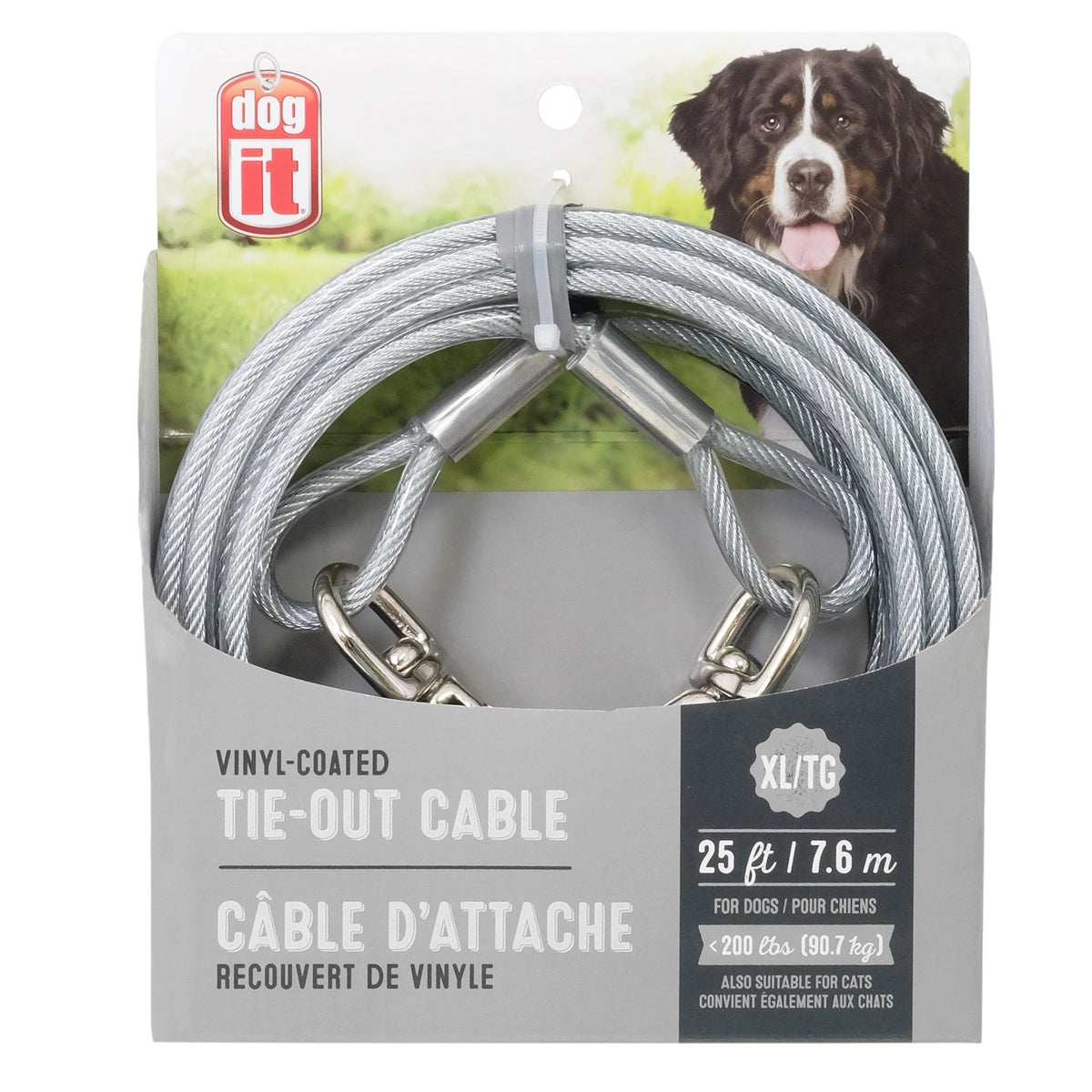 Câble d'attache pour chiens de très grande taille, transparent, 7,6 m
