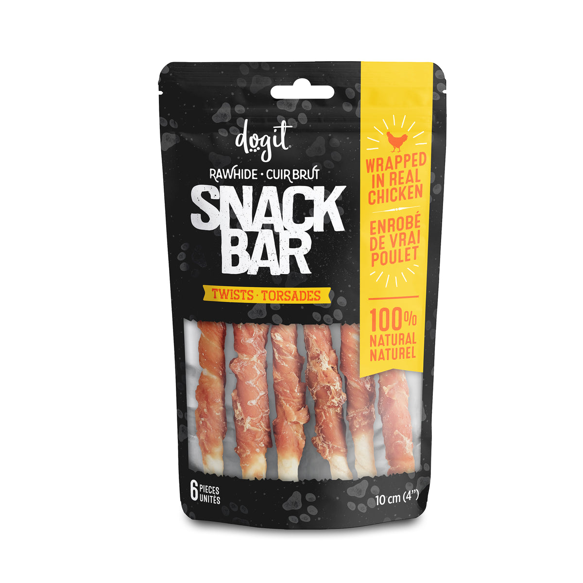 Torsades de cuir brut enrobées de poulet Snack Bar