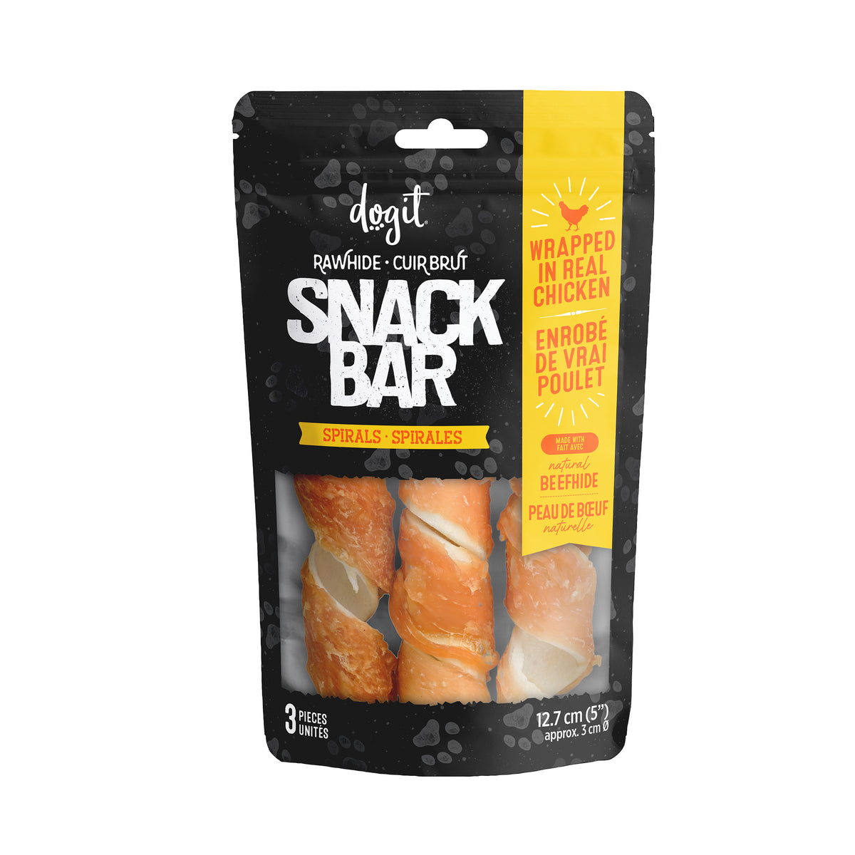 Spirales de peau de bœuf enrobées de poulet Snack Bar, 12,7 cm