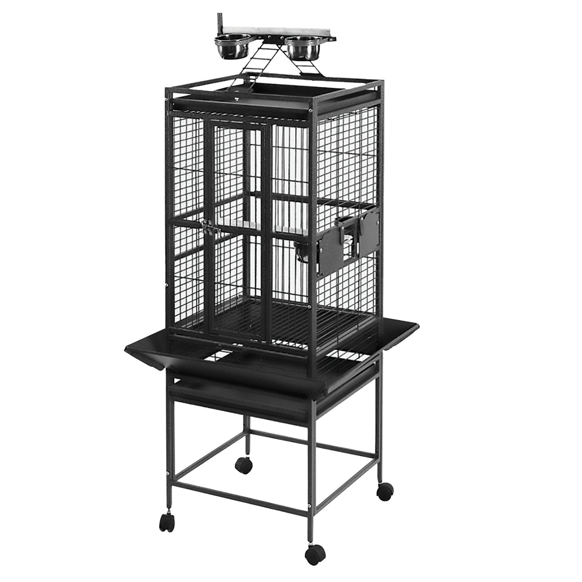 Cage à toit avec aire de jeu pour perroquets, noir et gris argenté antique