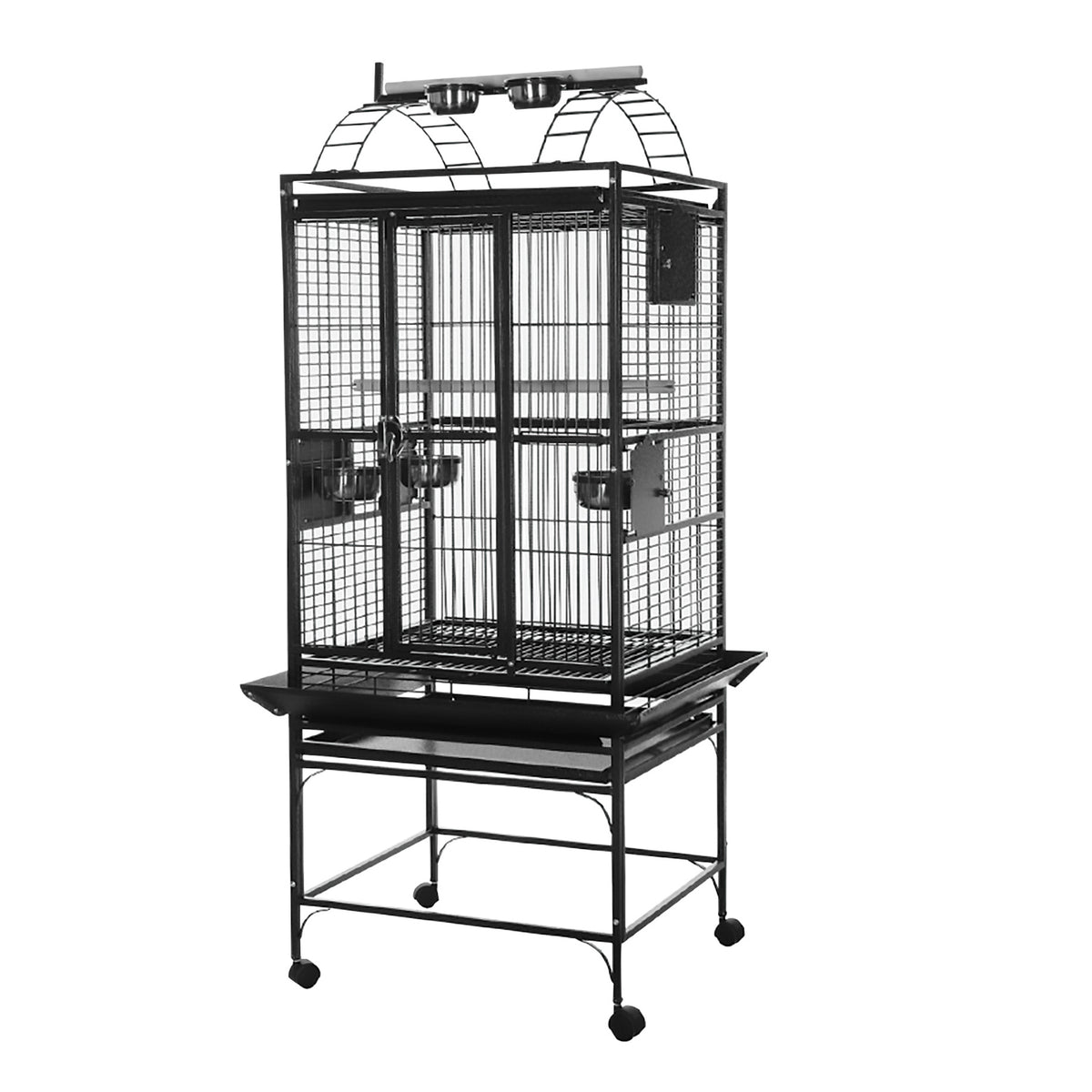 Cage à toit avec aire de jeu pour perroquets, noir et gris argenté antique