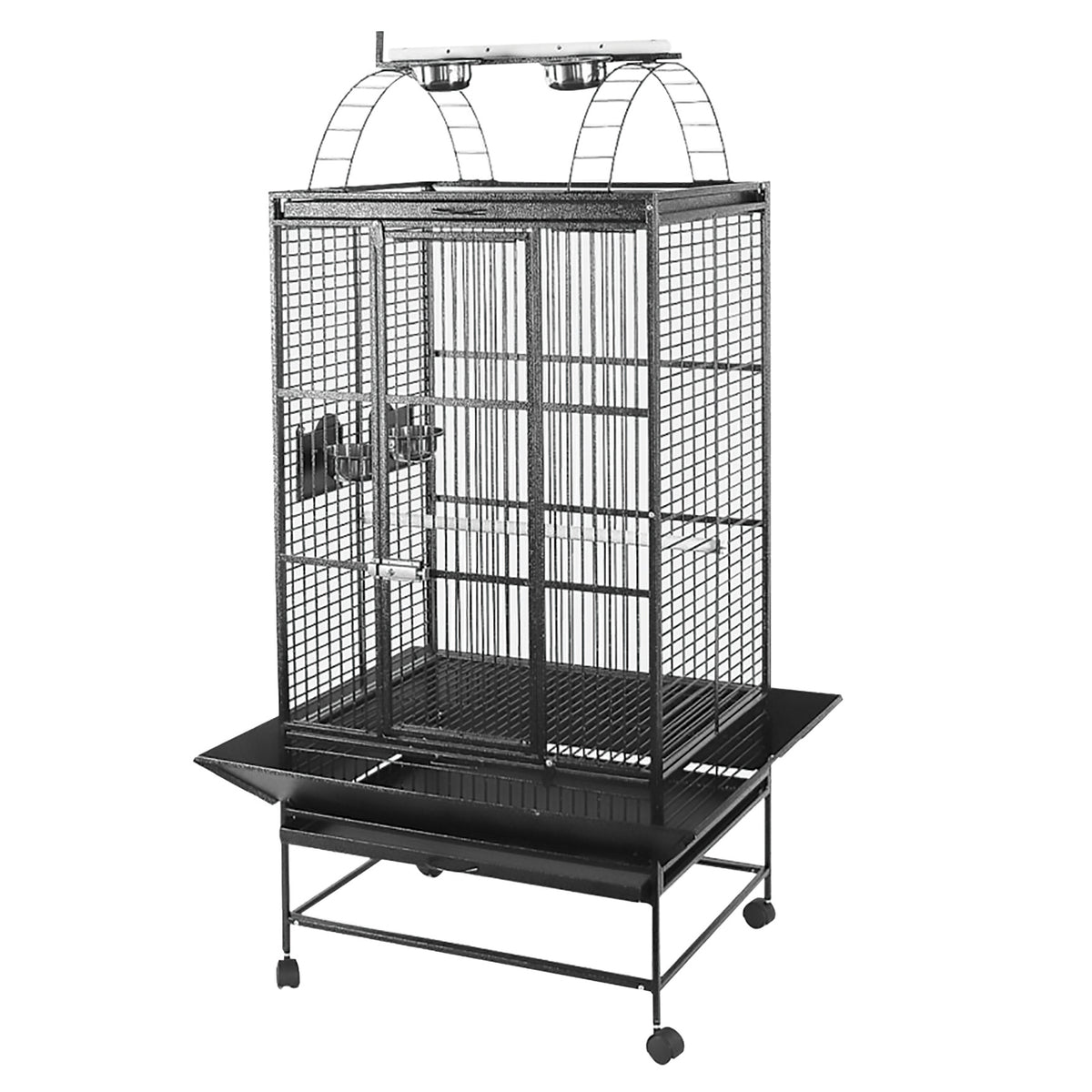 Cage à toit avec aire de jeu pour perroquets, noir et gris argenté antique