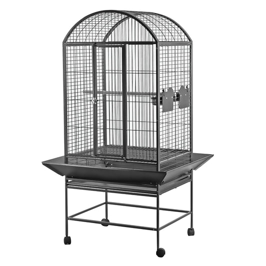 Cage à toit en dôme pour perroquets, noir et gris argenté antique, 71 x 56 x 159 cm