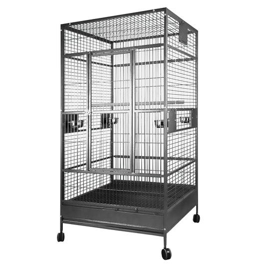 Cage à toit plat pour perroquets, noir et gris argenté antique, 99 x 99 x 190 cm