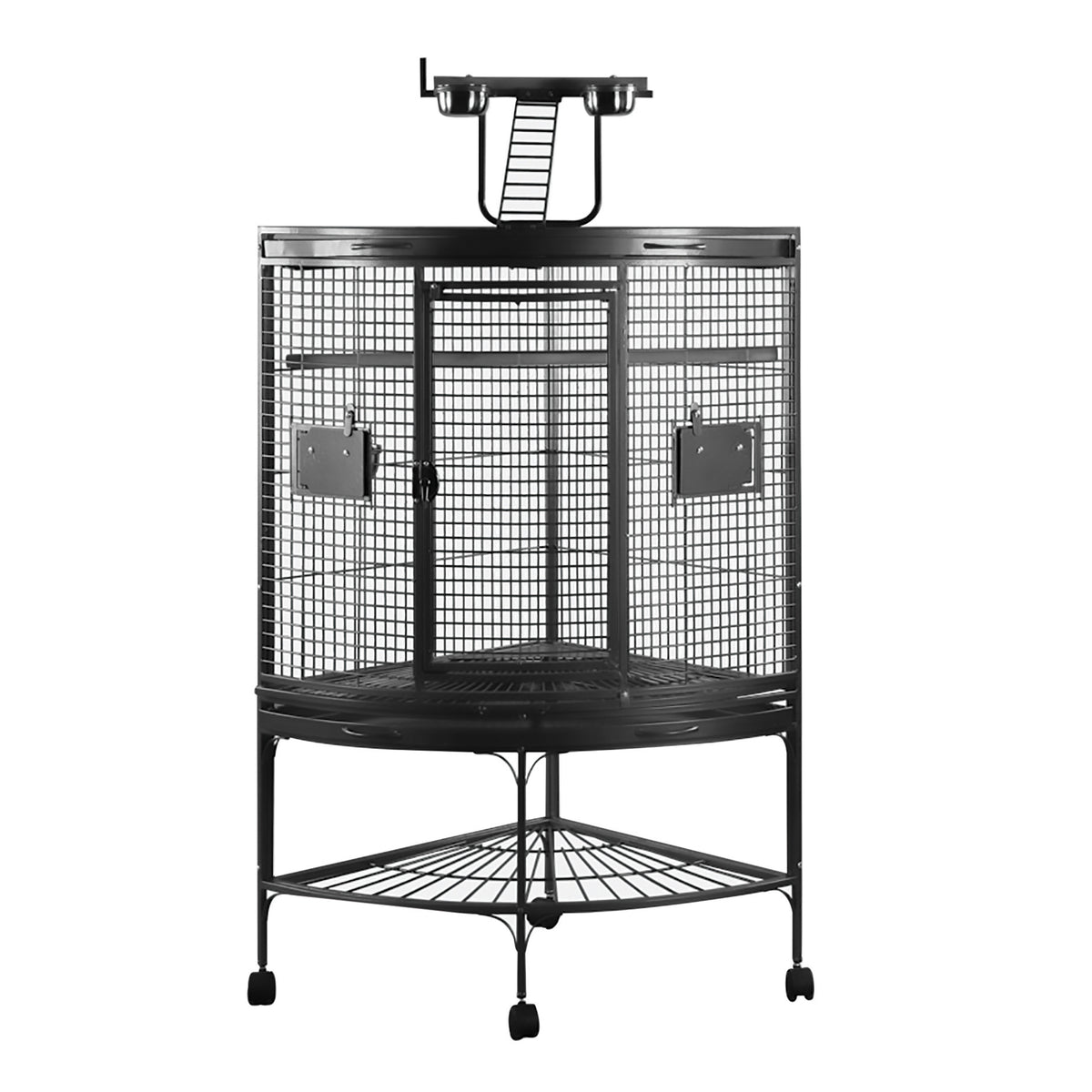 Cage de coin à toit avec aire de jeu pour perroquets, noir et gris argenté antique, 94 x 66 x 159 cm