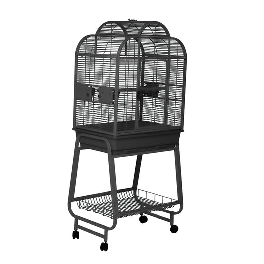 Cage à toit ouvrant pour perroquets, noir et gris argenté antique, 68 x 51 x 154 cm