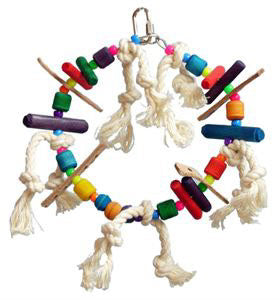 Jouet pour oiseaux anneau en corde avec blocs de bois 7 x 6 po