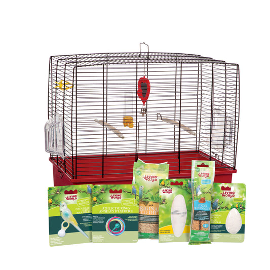 Cage équipée de luxe pour perruches ondulées, 50 x 30 x 48 cm