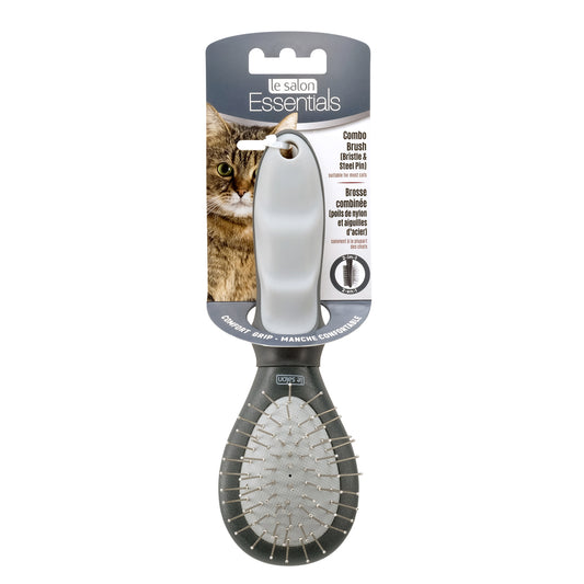 Brosse 2 en 1 Essentials pour chats, poils de nylon/aiguilles d'acier, petite