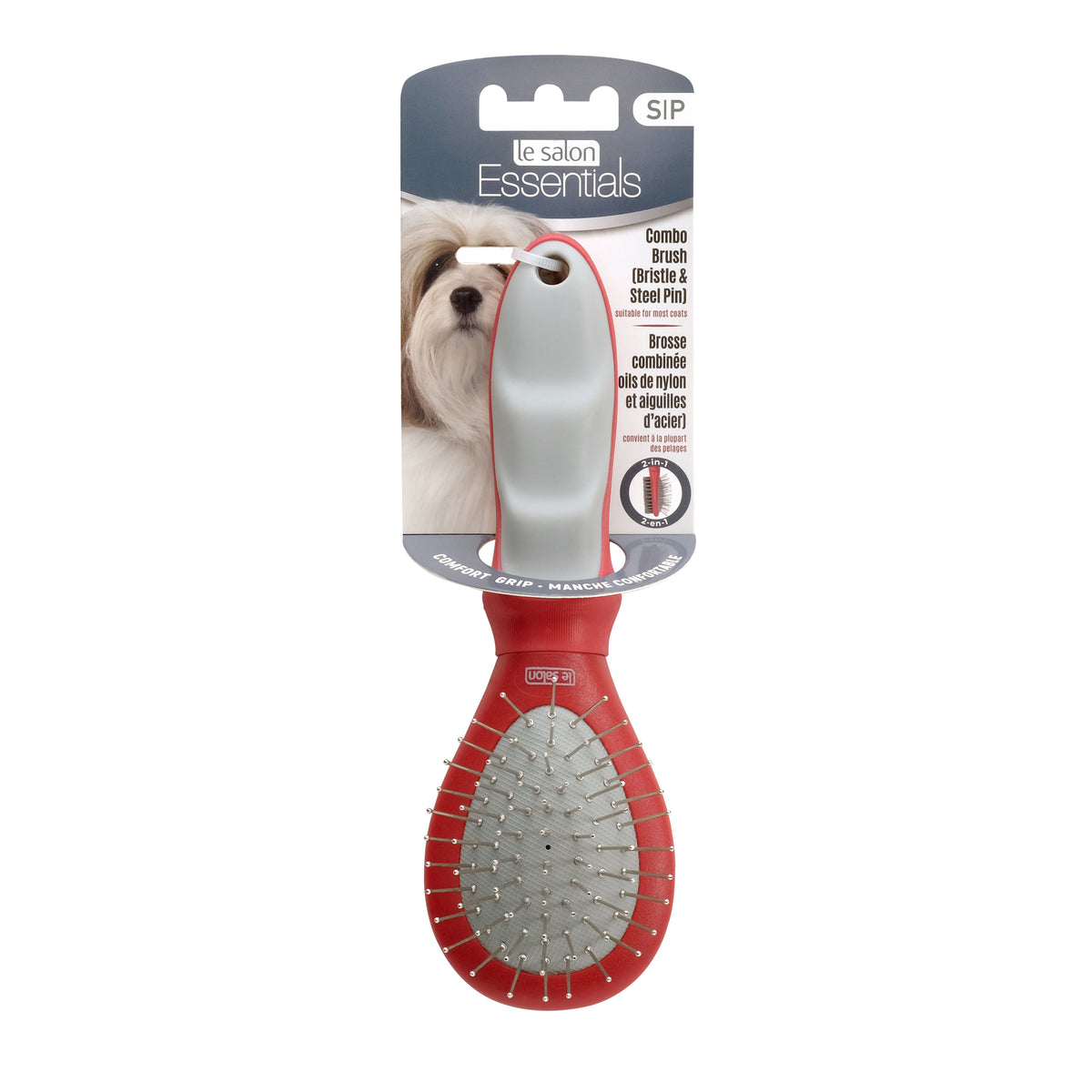 Brosse 2 en 1 Essentials pour chiens, poils de nylon/aiguilles d'acier