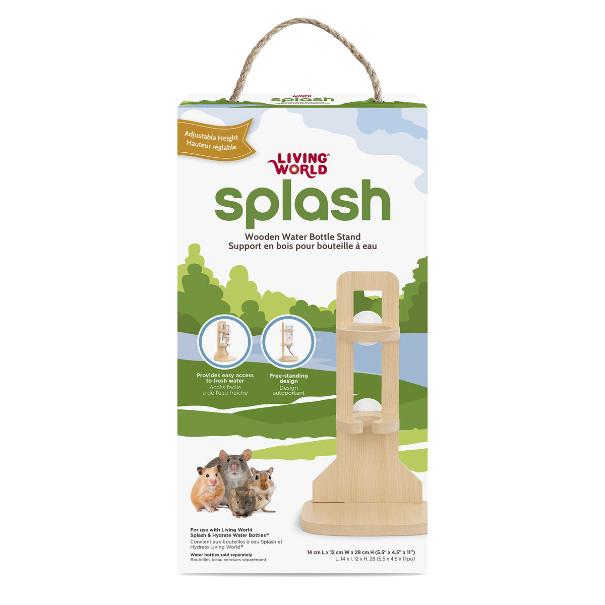 Support en bois Splash pour bouteille à eau, 14 x 12 x 28 cm