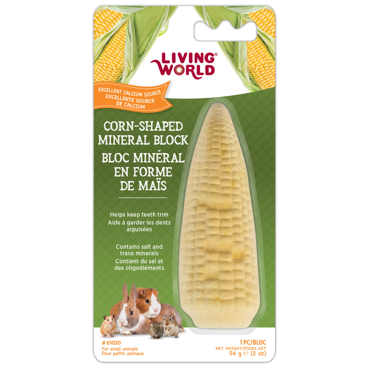 Bloc minéral en forme de maïs pour petits animaux 56 g