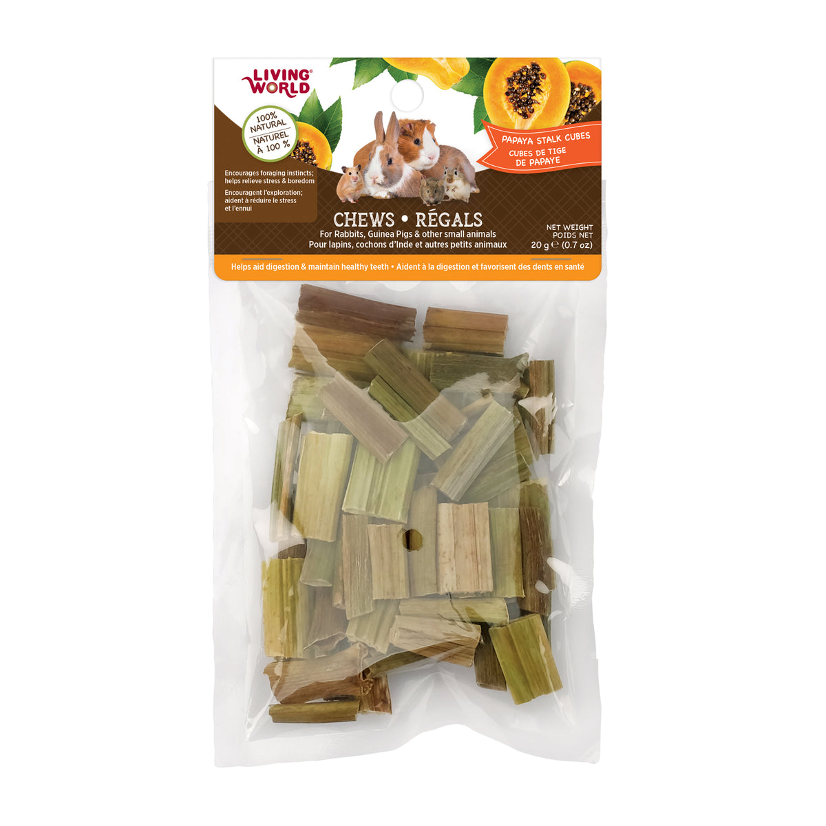 Régals à mâcher pour petits animaux, cubes de tige de papaye 20 g