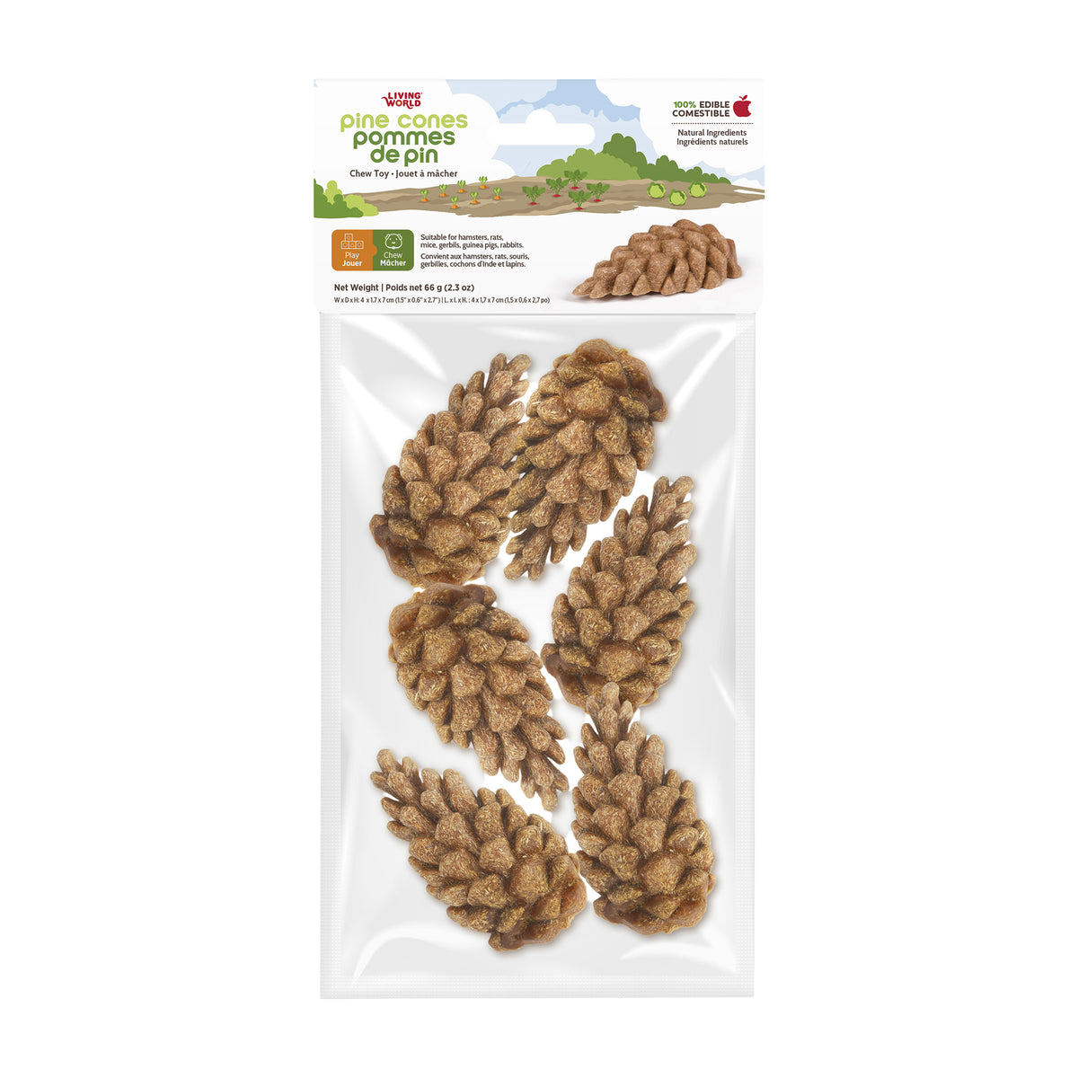 Jouet à mâcher comestible Pommes de pin, brun 66 g (paquet de 6)