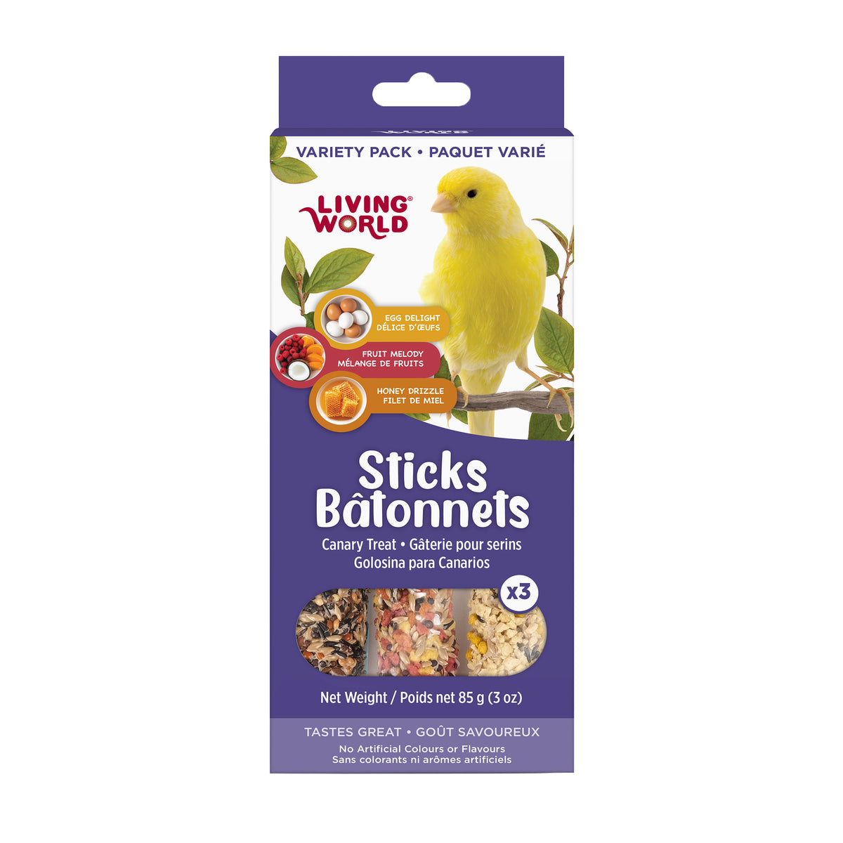 Bâtonnets de gâterie variés pour serin 85 g (paquet de 3)