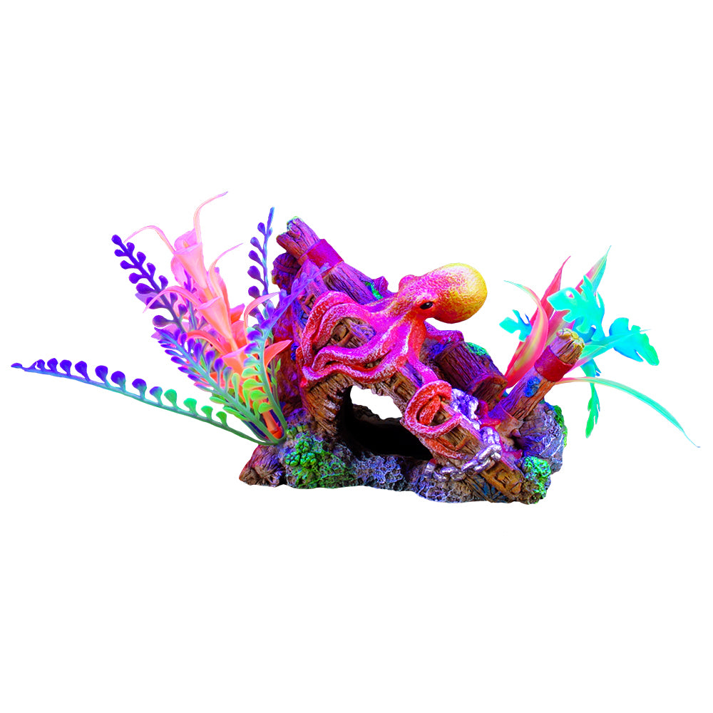 Ornement iGlo, épave et pieuvre avec plantes, petit, 14 cm