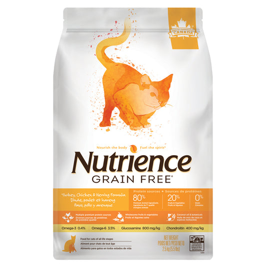 Nourriture sèche pour chats Sans grains, dinde, poulet et hareng